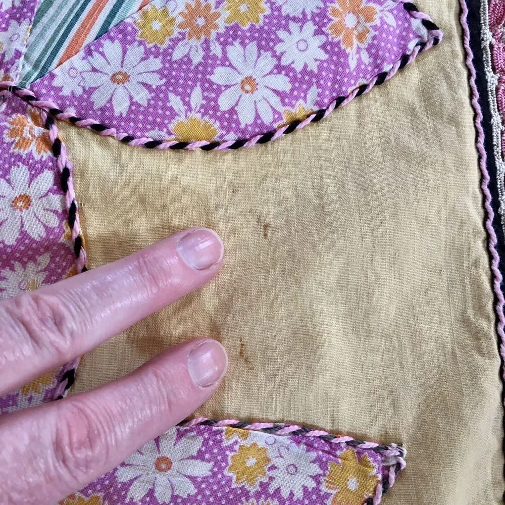 Appliqué Antique Dresser Scarf/Table Runner large yellow  Homemade